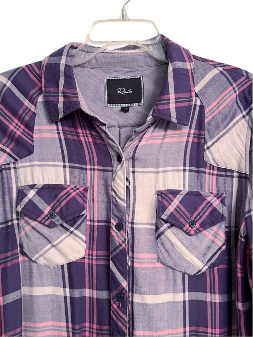 Rails “Kendra” Pink Blue Plaid Button Down Collared Long Sleeve Shirt SZ Large - Picture 3 of 5